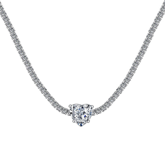 [Clover Jewelry]2.0 Carat Sparkling Tennis Heart Cut Necklace