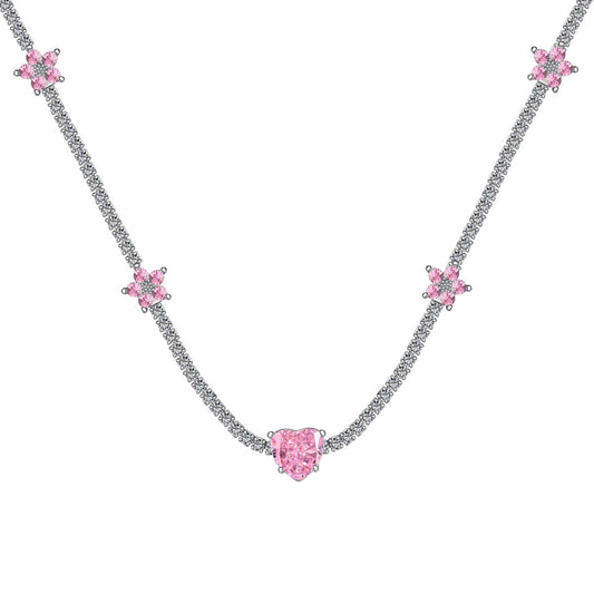 [Clover Jewelry]Dazzling Pink Heart Flower Necklace