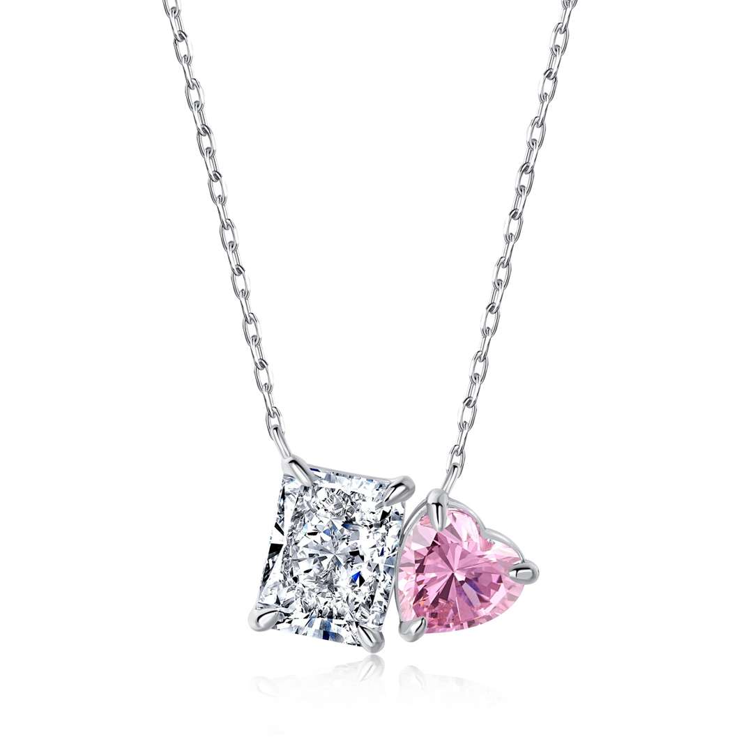 [Clover Jewelry]Dazzling Square & Heart Shape Necklace