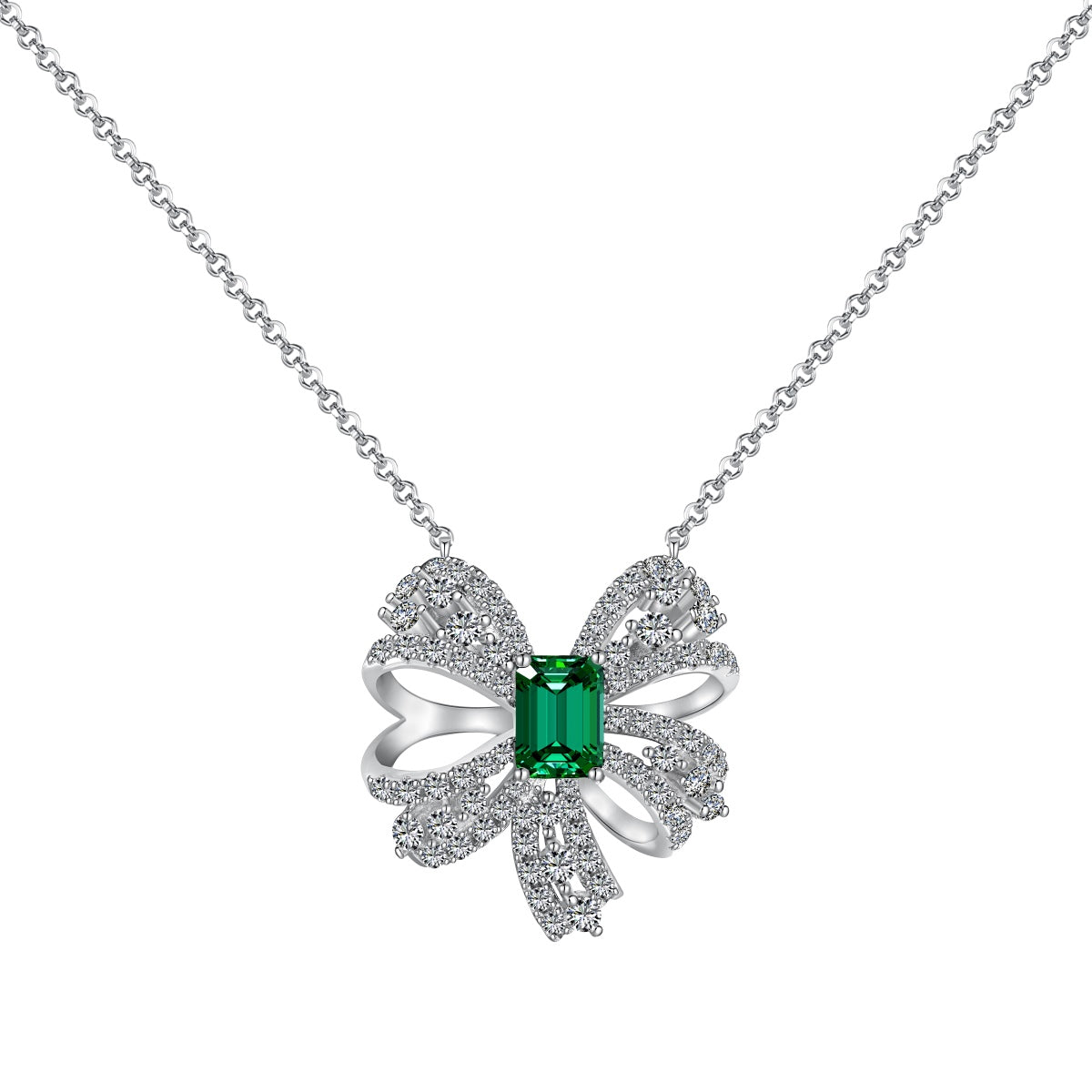 [Clover Jewelry]Luxurious Flower Shape Emerald Cut Necklace