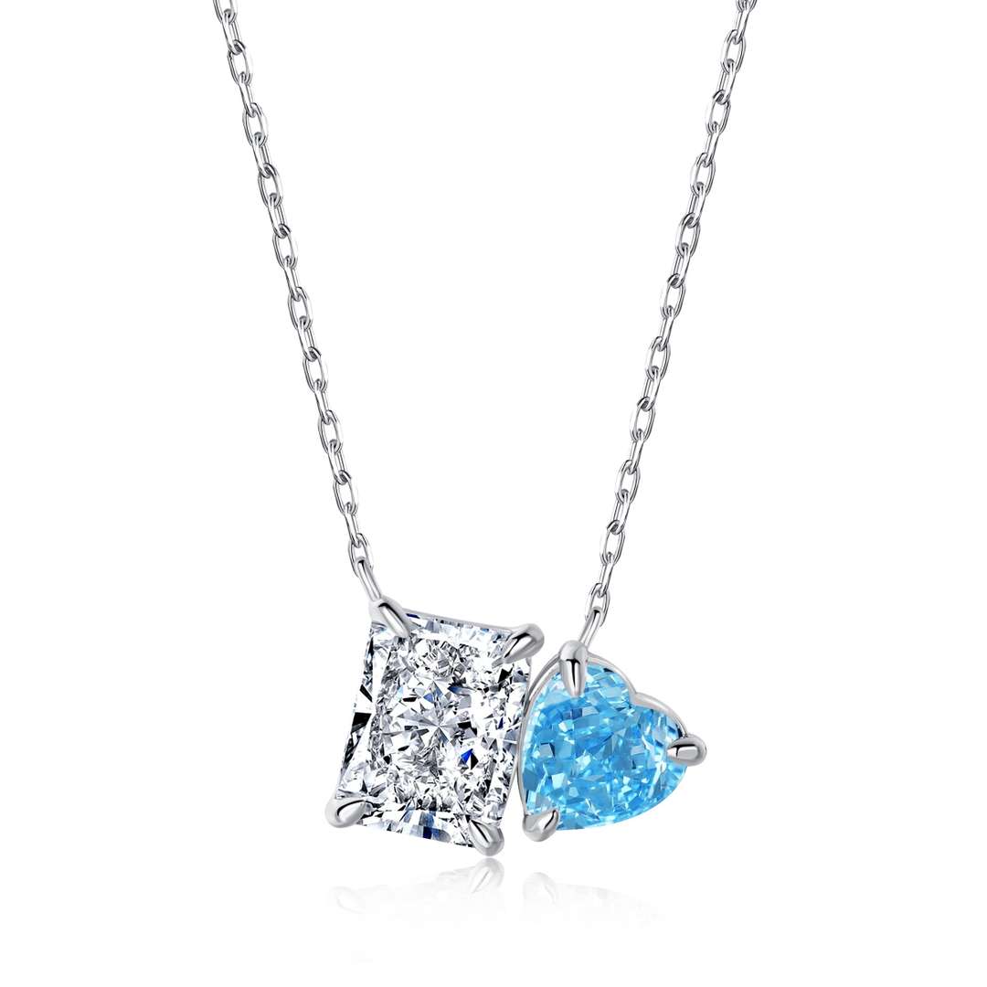 [Clover Jewelry]Dazzling Square & Heart Shape Necklace