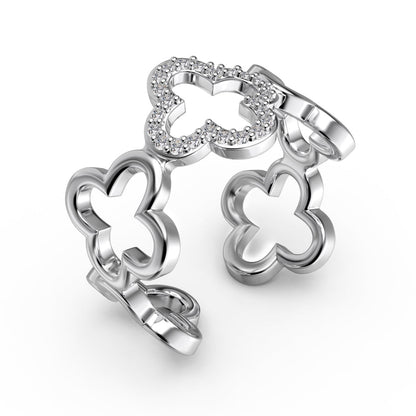 [Clover Jewelry]Hollow Design Four-Leaf Clover Flower Shape Ring