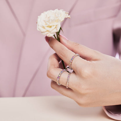 [Clover Jewelry]Sparkling Colorful Round Cut Tennis Ring