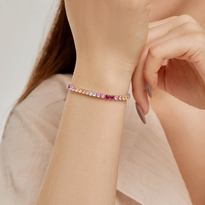 [Clover Jewelry]Radiant Colorful Round Cut Tennis Bracelet