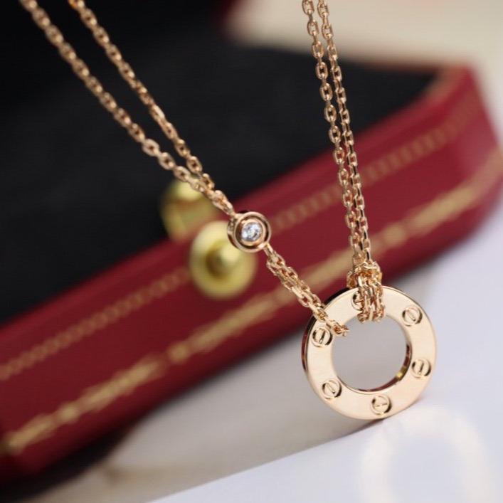 [Clover Jewelry]LOVE NECKLACE ADJUSTABLE ROSE GOLD 2 DIAMOND
