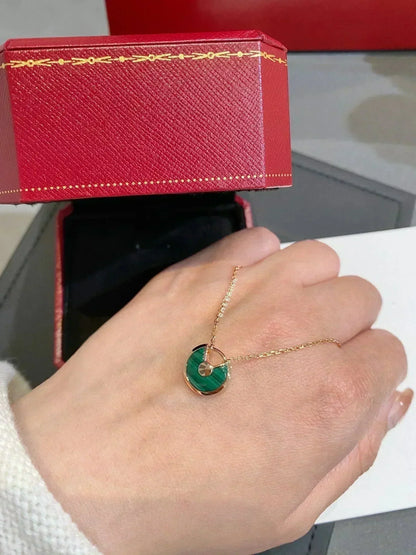[Clover Jewelry]AMULETTE ROSE GOLD MALACHITE NECKLACE
