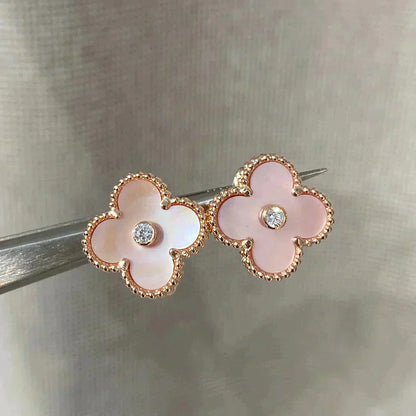 [Clover Jewelry]CLOVER MEDIUM 1 MOTIFS  PINK MOP DIAMOND EARRINGS