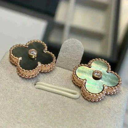 [Clover Jewelry]CLOVER MEDIUM 1 MOTIFS GRAY MOP  DIAMOND EARRINGS
