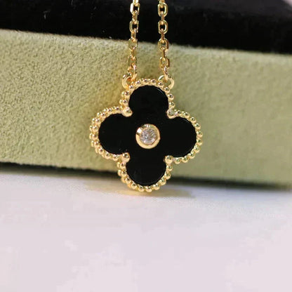 [Clover Jewelry]CLOVER 15MM DIAMOND ONYX NECKLACE
