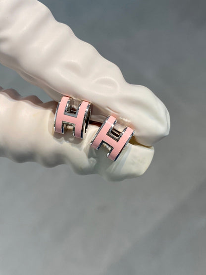 [Clover Jewelry]MINI POP H SILVER EARRINGS PINK