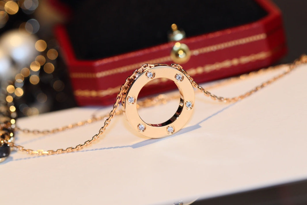 [Clover Jewelry]LOVE NECKLACE 16MM 6 DIAMONDS PINK GOLD