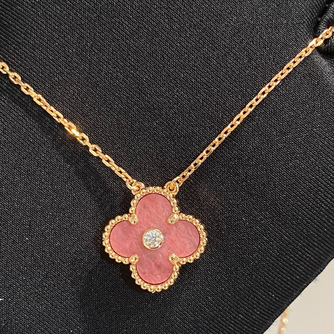 [Clover Jewelry]CLOVER 15MM DIAMOND RHODONITE NECKLACE