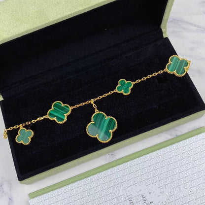 [Clover Jewelry]MAGIC CLOVER MALACHITE GOLD BRACELET 5 MOTIFS