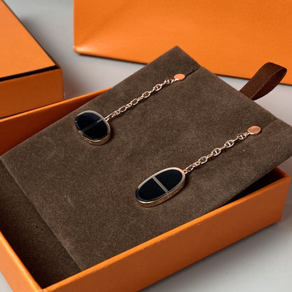 [Clover Jewelry]CHAINE VERSO BLACK CERAMIC EARRINGS
