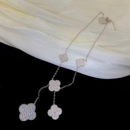 [Clover Jewelry]CLOVER 5 MOTIFS SILVER DIAMONDS NECKLACE