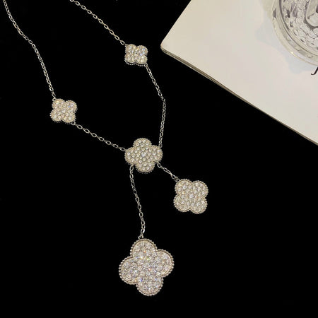 [Clover Jewelry]CLOVER 5 MOTIFS SILVER DIAMONDS NECKLACE