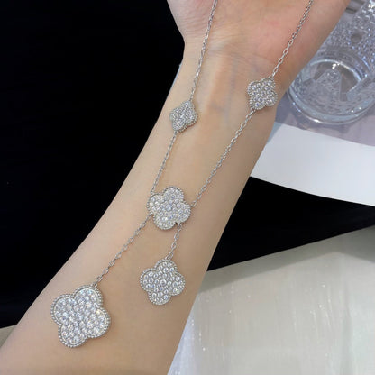 [Clover Jewelry]CLOVER 5 MOTIFS SILVER DIAMONDS NECKLACE