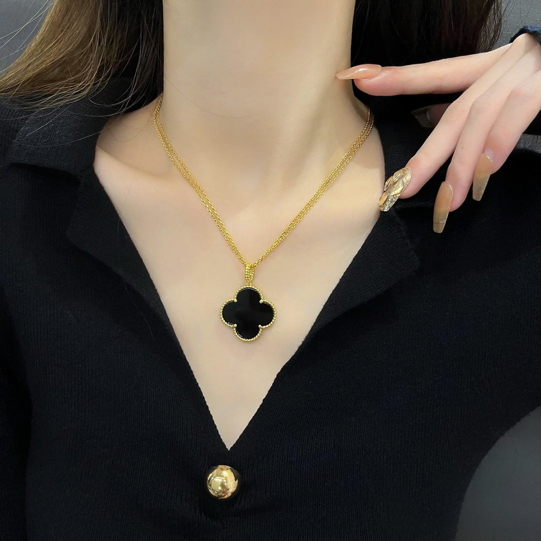 [Clover Jewelry]CLOVER 25MM NECKLACE GOLD ONYX