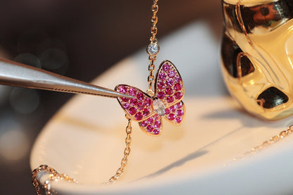 [Clover Jewelry]BUTTERFLY RED DIAMOND ROSE GOLD NECKLACE