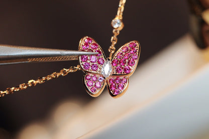 [Clover Jewelry]BUTTERFLY RED DIAMOND ROSE GOLD NECKLACE