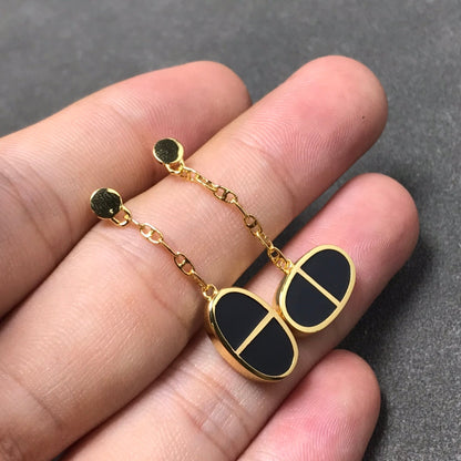 [Clover Jewelry]CHAINE VERSO BLACK CERAMIC SILVER EARRINGS