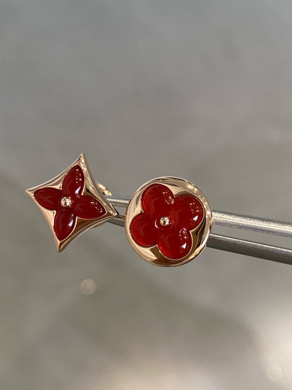 [Clover Jewelry]STAR AND SUN PINK GOLD CARNELIAN STUD EARRINGS