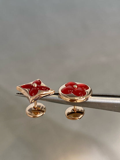 [Clover Jewelry]STAR AND SUN PINK GOLD CARNELIAN STUD EARRINGS