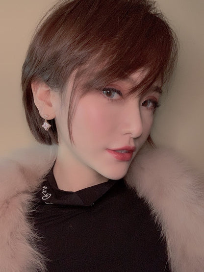 [Clover Jewelry]DOUBLE STAR PINK GOLD MOP DROP EARRINGS