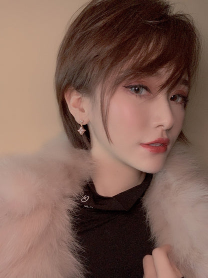 [Clover Jewelry]DOUBLE STAR PINK GOLD MOP DROP EARRINGS
