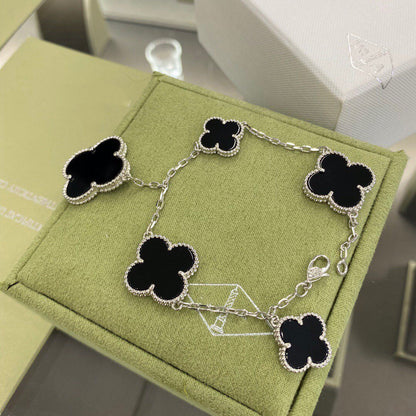 [Clover Jewelry]CLOVER 5 MOTIFS SIVLER ONYX BRACELET