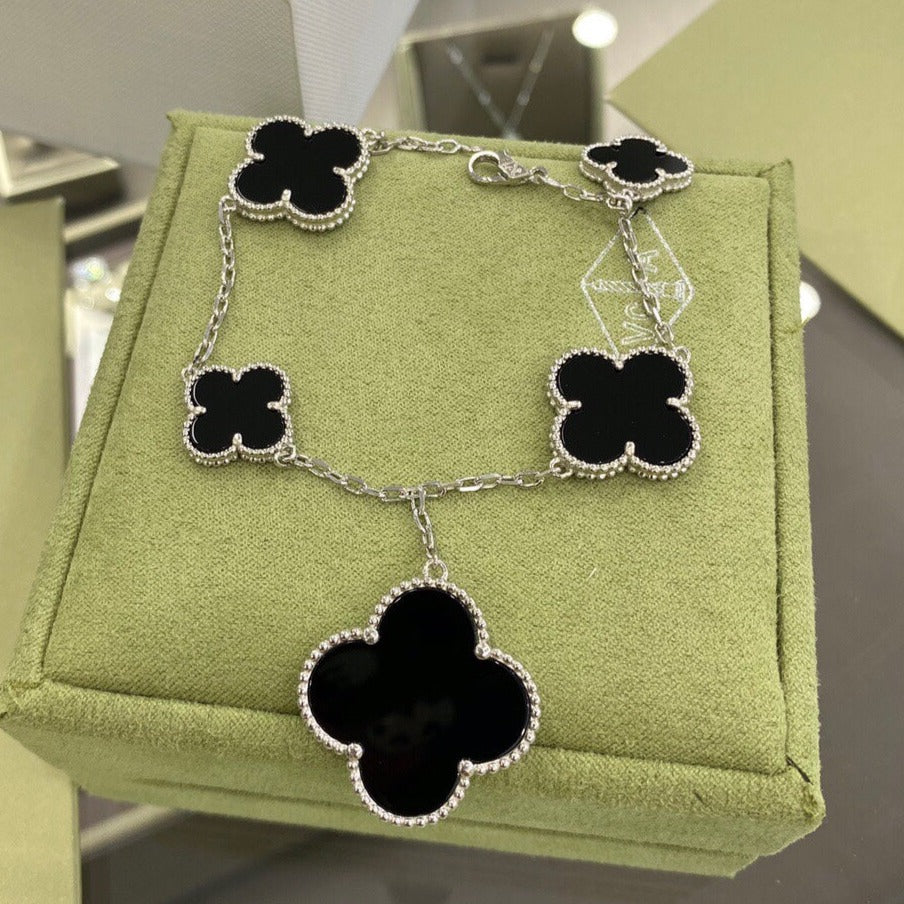 [Clover Jewelry]CLOVER 5 MOTIFS SIVLER ONYX BRACELET