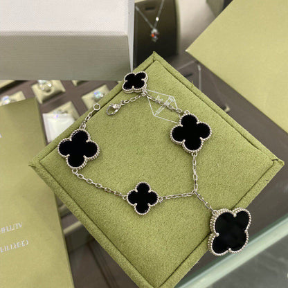 [Clover Jewelry]CLOVER 5 MOTIFS SIVLER ONYX BRACELET