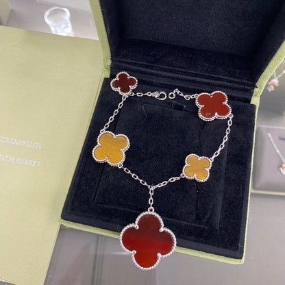 [Clover Jewelry]CLOVER 5 MOTIFS SIVLER CARNELIAN TIGER EYE BRACELET