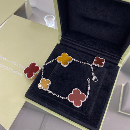 [Clover Jewelry]CLOVER 5 MOTIFS SIVLER CARNELIAN TIGER EYE BRACELET
