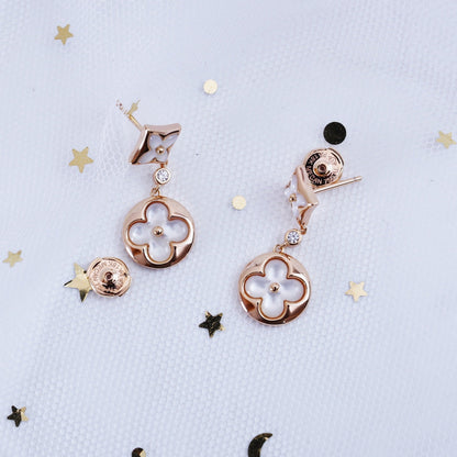 [Clover Jewelry]STAR AND SUN PINK GOLD MOP DROP EARRINGS
