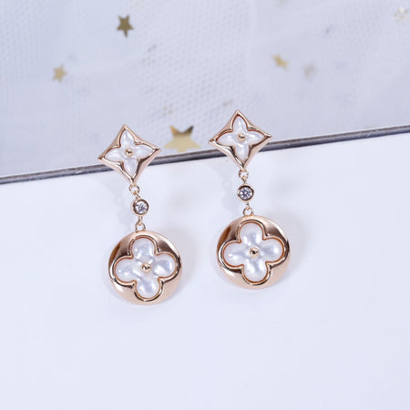 [Clover Jewelry]STAR AND SUN PINK GOLD MOP DROP EARRINGS