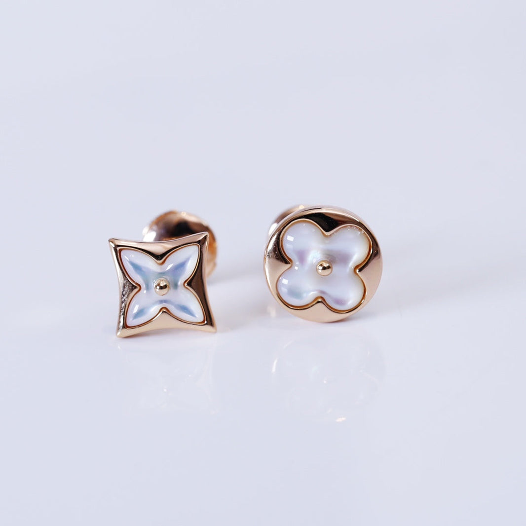 [Clover Jewelry]STAR AND SUN PINK GOLD MOP STUD EARRINGS