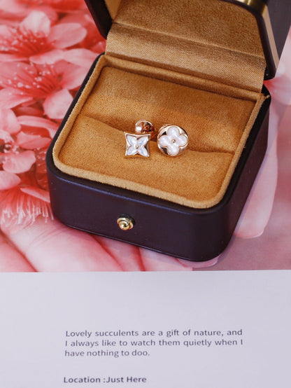 [Clover Jewelry]STAR AND SUN PINK GOLD MOP STUD EARRINGS