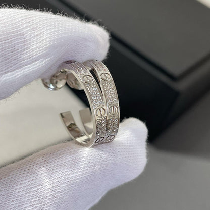 [Clover Jewelry]LOVE DIAMOND SILVER HOOP EARRINGS