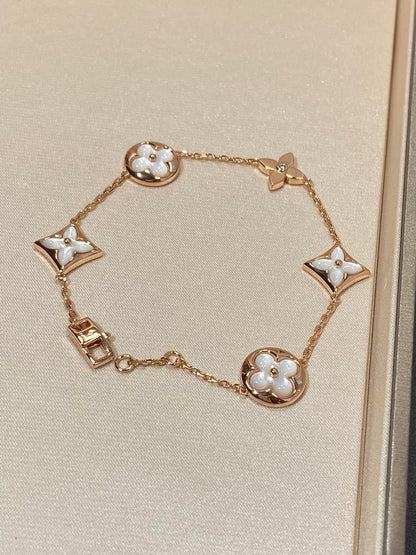 [Clover Jewelry]STAR AND SUN 5 MOTIF MOP PINK GOLD BRACELET
