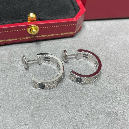 [Clover Jewelry]LOVE CERAMIC DIAMOND PAVED SILVER EARRINGS