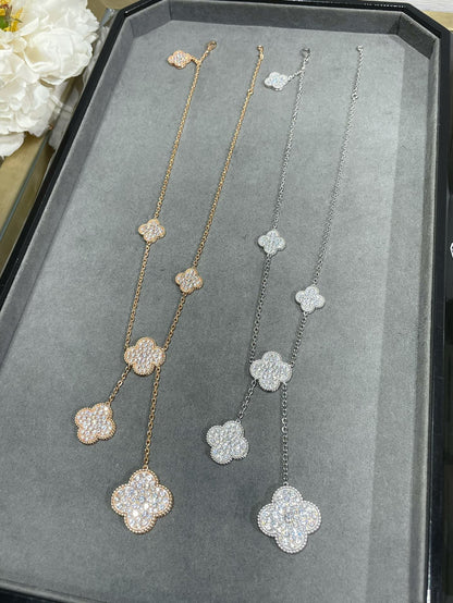 [Clover Jewelry]CLOVER 6 MOTIF DIAMOND PAVED NECKLACE