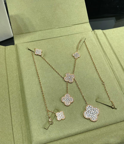 [Clover Jewelry]CLOVER 6 MOTIF DIAMOND PAVED NECKLACE