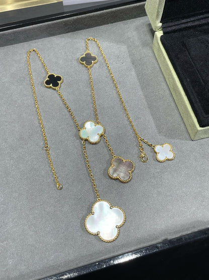 [Clover Jewelry]CLOVER 6 MOTIF MOP ONYX GOLD NECKLACE
