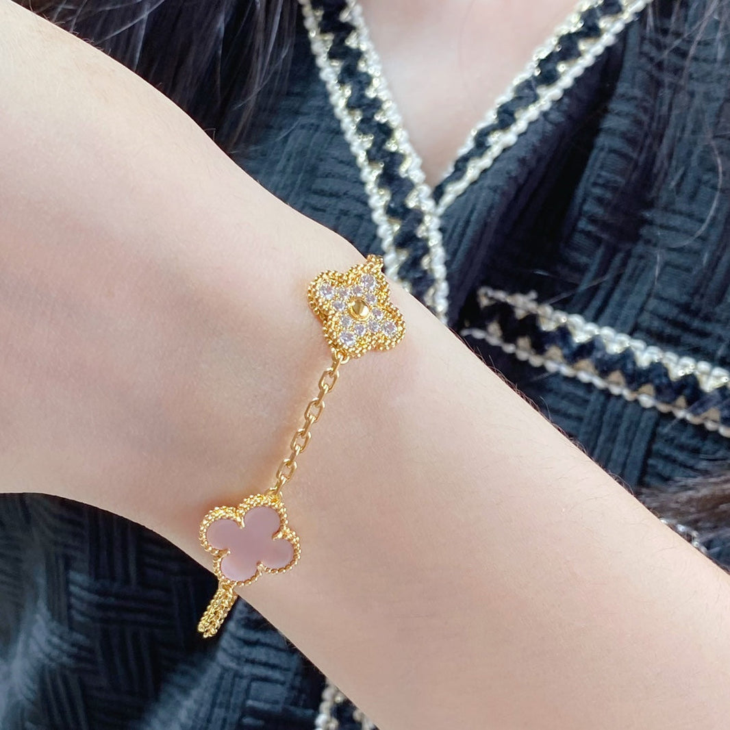 [Clover Jewelry]CLOVER 5 MOTIF DIAMOND PINK MOP PINK GOLD BRACELET