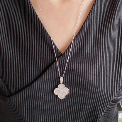 [Clover Jewelry]CLOVER 25MM LARGE PEDANT DIAMOND PAVED LONG NECKLACE
