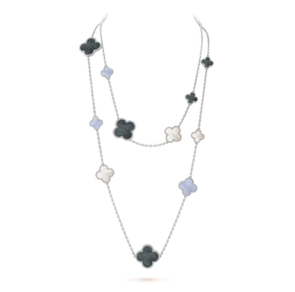 [Clover Jewelry]CLOVER 16 MOTIF CHALCEDONY MOP SILVER NECKLACE