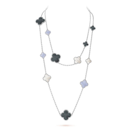 [Clover Jewelry]CLOVER 16 MOTIF CHALCEDONY MOP SILVER NECKLACE