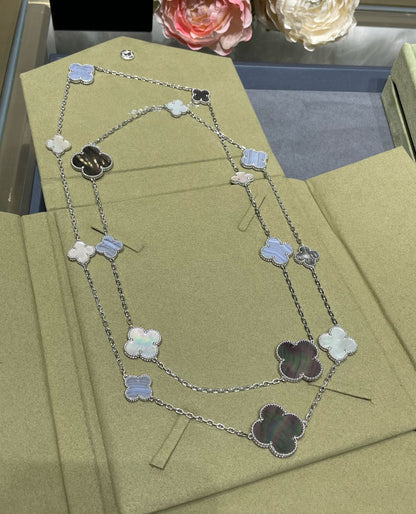 [Clover Jewelry]CLOVER 16 MOTIF CHALCEDONY MOP SILVER NECKLACE