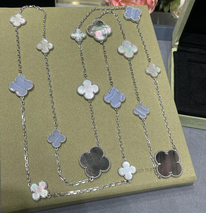 [Clover Jewelry]CLOVER 16 MOTIF CHALCEDONY MOP SILVER NECKLACE